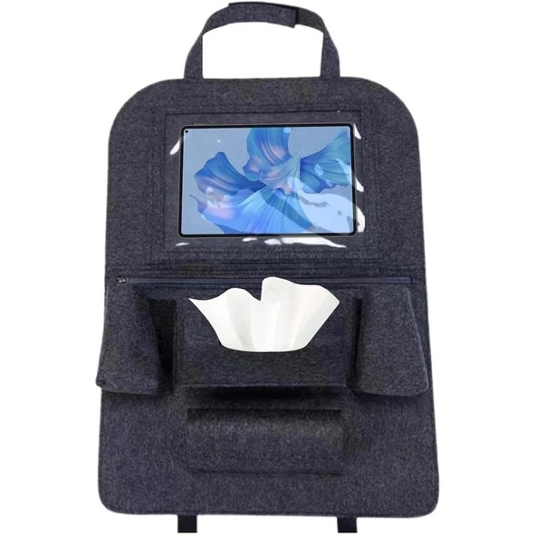 Glanz Araç Koltuk Arkası Organizer Koyu Gri Oto Tablet Telefon Tutucu Araba İçi Düzenleyici