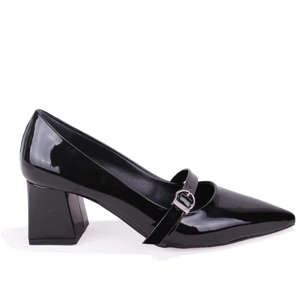 Dagoster DZA07-129604 Siyah Rugan Klasik Topuklu Kadın Ayakkabı - 2