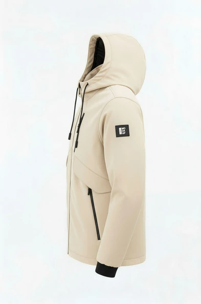 Erkek Çocuk Krem Outdoor Su İtici Kapüşonlu Kaban – Rüzgar Geçirmez, Hafif ve Dayanıklı - 3