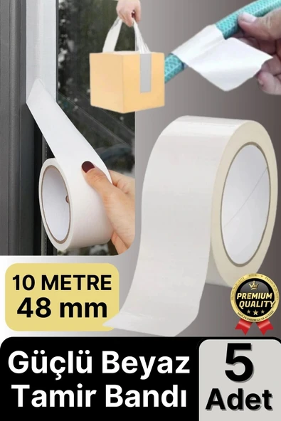 5 Adet Ekstra Güçlü Dayanıklı Su Geçirmez Sızdırmaz Yalıtım İzolasyon Beyaz Tamir Bandı 10 Mt 48 Mm - 1