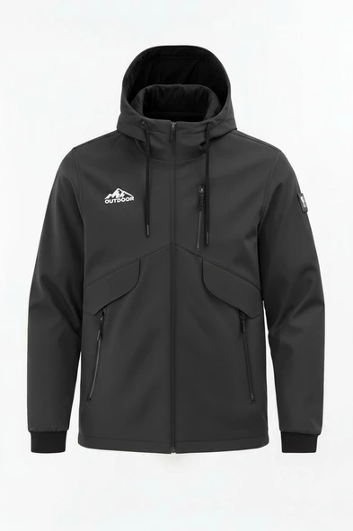 Erkek Çocuk Gri Outdoor Su İtici Kapüşonlu Kaban – Rüzgar Geçirmez, Hafif ve Dayanıklı ürün görseli 1