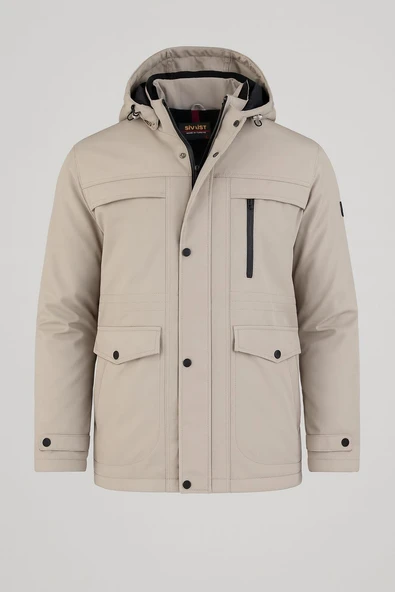 Erkek Krem Pamuk Polyester Karışımlı Kürklü Çıkartılabilir Kapüşonlu Mont&Kaban ürün görseli 1