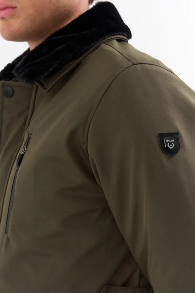 Erkek Yeşil Yakası Çıkartılabilir Kürklü Su İtici İçi Kürklü Kaban – Rüzgar Geçirmez, Hafif ve Dayanıklı - 5