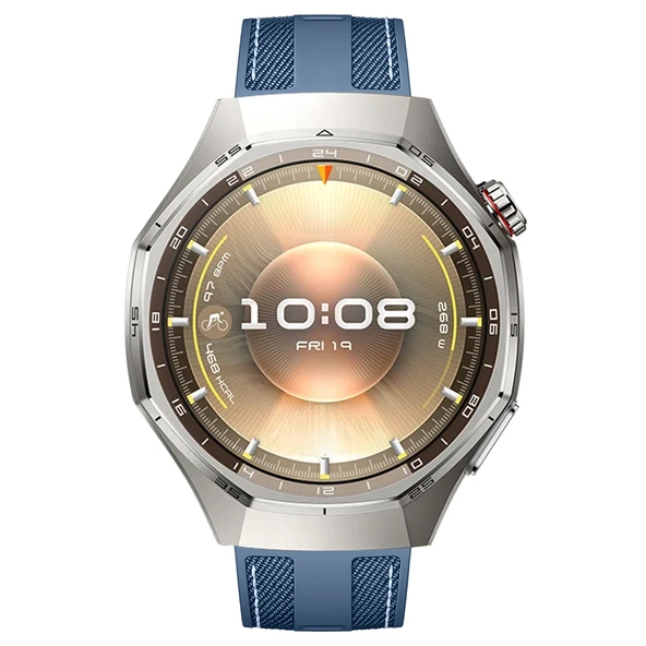 Sneezy Huawei Watch GT6 Pro 46mm ile Uyumlu Metal Tokalı Dikiş Detaylı Şık Dokuma Silikon Kordon  Mavi - Resim 3