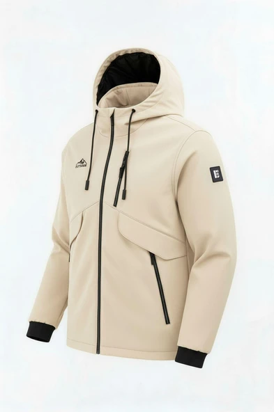 Erkek Çocuk Krem Outdoor Su İtici Kapüşonlu Kaban – Rüzgar Geçirmez, Hafif ve Dayanıklı - 2