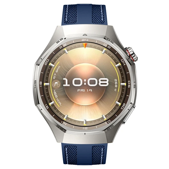 Sneezy Huawei Watch GT6 Pro 46mm ile Uyumlu Metal Tokalı Dikiş Detaylı Şık Dokuma Silikon Kordon  Lacivert - Resim 3