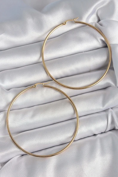 316 Çelik Gold Renk 63 mm Halka Model Kadın Küpe ürün görseli 1