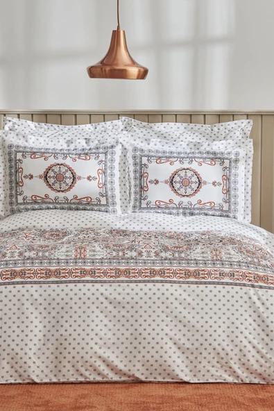 Aprika %100 Pamuk Çift Kişilik Nevresim Takımı Kiremit - Resim 5