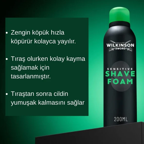 Wilkinson Sword Sensitive Tıraş Köpüğü 200 ml - Hassas Ciltler, 0 Alkol - Resim 2