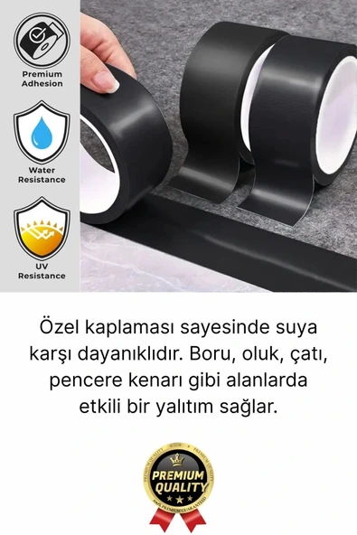 1 Adet Ekstra Güçlü Dayanıklı Su Geçirmez Sızdırmaz Yalıtım İzolasyon Siyah Tamir Bandı 10 Mt 48 Mm - Resim 2