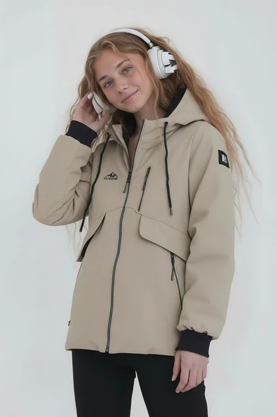 Kız Çocuk Krem Outdoor Su İtici Kapüşonlu Kaban – Rüzgar Geçirmez, Hafif ve Dayanıklı - 5