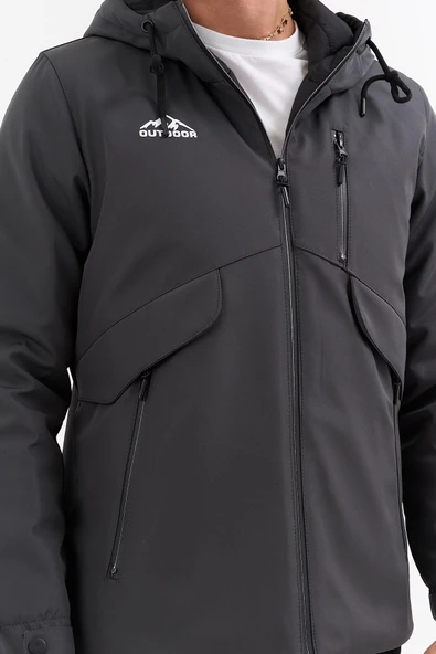 Erkek Gri Outdoor Su İtici Kapüşonlu Kaban – Rüzgar Geçirmez, Hafif ve Dayanıklı - 5