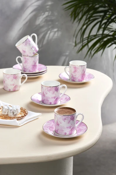 Kuvars 6 Kişilik Kahve Fincanı Pembe 80 ml - Resim 12