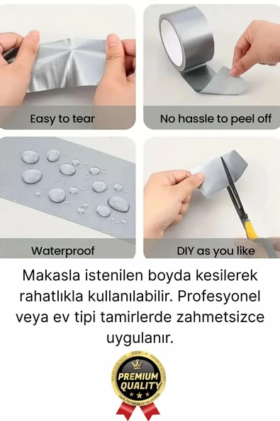 5 Adet Ekstra Güçlü Dayanıklı Su Geçirmez Sızdırmaz Yalıtım İzolasyon Gri Tamir Bandı 10 Mt 48 Mm - Resim 4