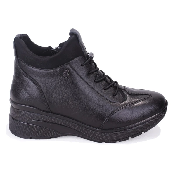 Dagoster DZA07-13091535 Siyah Ortopedik Günlük Düz Topuk Deri Kadın Bot - 2