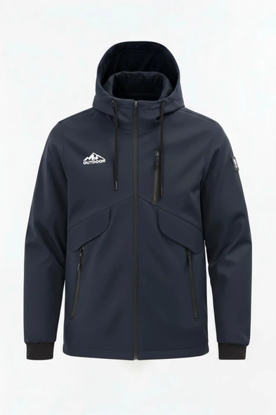 Erkek Çocuk Lacivert Outdoor Su İtici Kapüşonlu Kaban – Rüzgar Geçirmez, Hafif ve Dayanıklı
