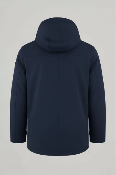 Erkek Lacivert Pamuk Polyester Karışımlı Kürklü Çıkartılabilir Kapüşonlu Mont&Kaban - Resim 5