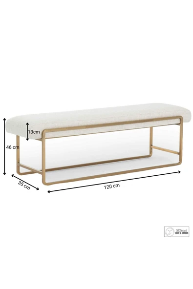 Strom Yatak Ucu Oturma Bankı Makyaj Oturağı Metal Ayaklı Krem Puf Bench Montajsız Oturak - 5
