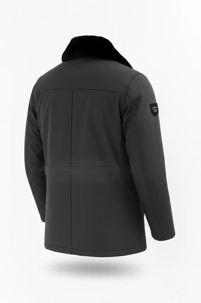 Erkek Gri Yakası Çıkartılabilir Kürklü Su İtici İçi Kürklü Kaban – Rüzgar Geçirmez, Hafif ve Dayanıklı - Resim 4