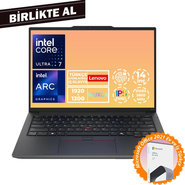 Lenovo ThinkPad E14 G6 U7 155H 32GB 1TB SSD 14" WUXGA W11P Laptop + MS Office 21M7006LTX 056 ürün görseli 1