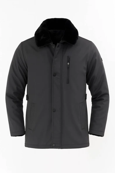 Erkek Gri Yakası Çıkartılabilir Kürklü Su İtici İçi Kürklü Kaban – Rüzgar Geçirmez, Hafif ve Dayanıklı ürün görseli 1