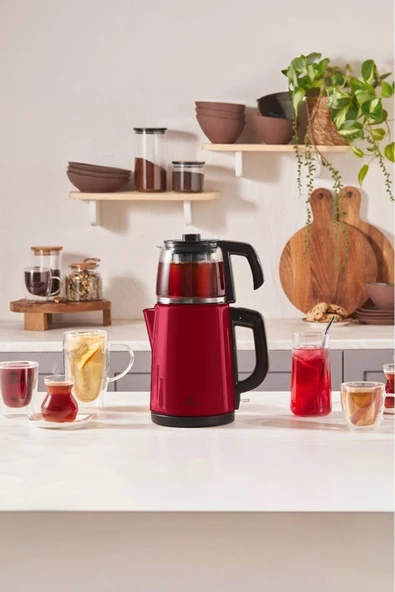 Tea Glass 2 In 1 Çelik Çay Makinesi Ve Kettle Viva Magenta ürün görseli