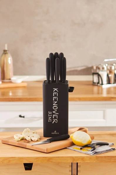 Keenover 3in1 Soyma/Doğrama/Satır/Soyacaklı Standlı 10 Parça Bıçak Seti - Resim 8