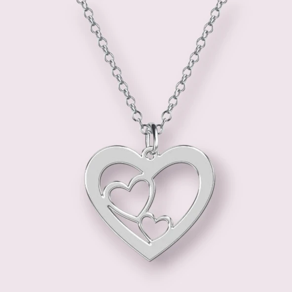 Bayanlara Özel Sevgililer Günü İçin Kalp Motifli Zincirli 925 Ayar Gümüş Plakalı Hediyelik Kolye-409