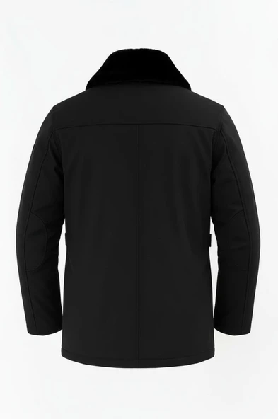 Erkek Siyah Yakası Çıkartılabilir Kürklü Su İtici İçi Kürklü Kaban – Rüzgar Geçirmez, Hafif ve Dayanıklı - 5