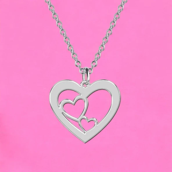 Bayanlara Özel Sevgililer Günü İçin Kalp Motifli Zincirli 925 Ayar Gümüş Plakalı Hediyelik Kolye-409 - 2