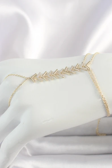 Pirinç Gold Renk Zirkon Taşlı V Model Kadın Şahmeran ürün görseli 1