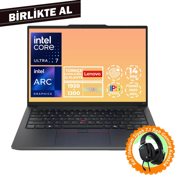 Lenovo ThinkPad E14 G6 U7 155H 32GB 512GB SSD 14" WUXGA Fdos Laptop + Gaming Kulaklık 21M7006LTX 041 ürün görseli 1