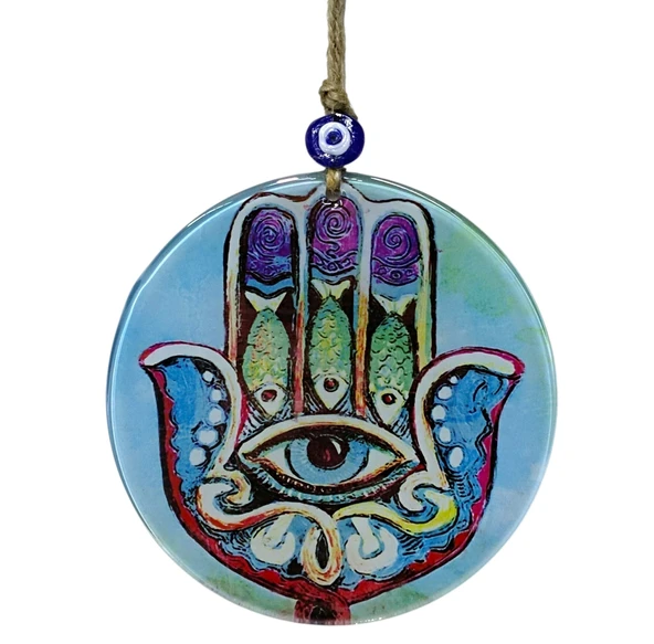 Fatma Ana Bereket Eli Şekilli 16 Santimetre Çapında Füzyon Cam Duvar Dekoru - Resim 2