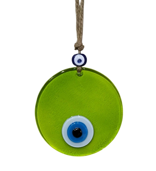 Yağ Yeşili Renginde Nazar Boncuklu Şeffaf Cam Duvar Süsü - Resim 2