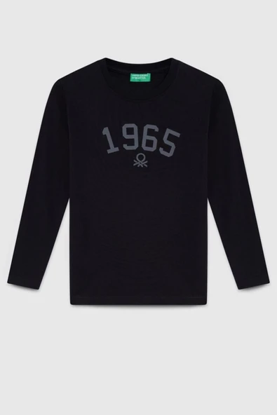 United Colors of Benetton Erkek Çocuk BNT-B23339 Uzun Kol Tshirt Siyah ürün görseli 1