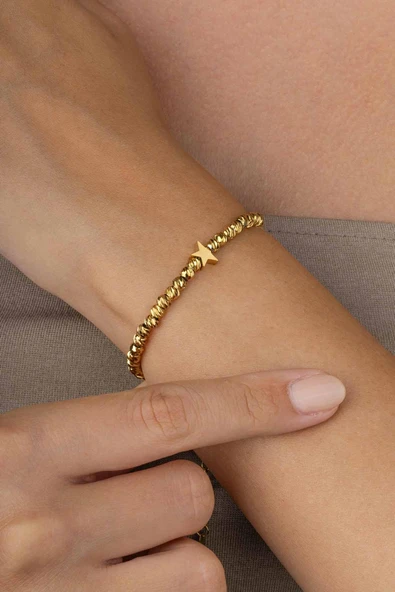 Gümüş Pazarım Yıldız Figürlü Altın Kaplama Çelik Dorika Kadın Bileklik - Resim 3