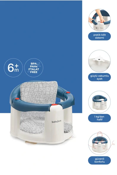 Babyjem Önden Açılır Banyo ve Mama Oturağı ve Minderi - 2 ' Li Set İndigo Mavi - 1