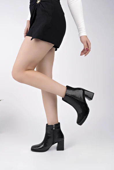 Muggo DİVİNA Küt Burun Kalın Topuklu Fermuarlı Kadın Bot - Resim 8