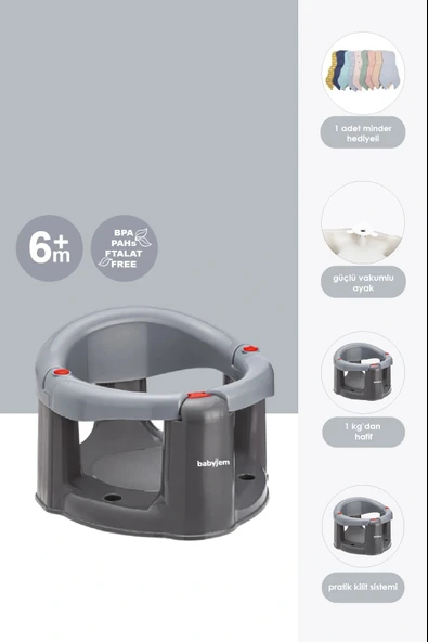 Babyjem Önden Açılır Banyo ve Mama Oturağı ve Hediye Minderli - 2'Li Set Gri ürün görseli 1
