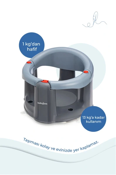 Babyjem Önden Açılır Banyo ve Mama Oturağı ve Minderi - 2'Li Set Gri - 8