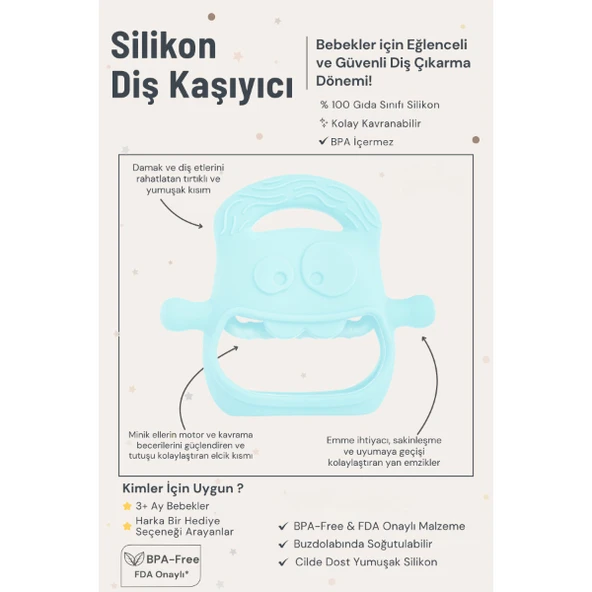 Periboia Mavi Bebek Silikon Diş Kaşıyıcı - 3