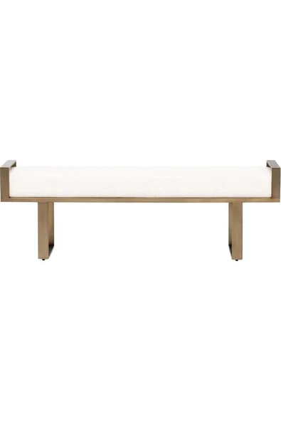 BELLO ÖZEL TASARIM KOLÇAKLI METAL AYAK BEYAZ MİNDER DEKORATİF PUF BENCH - 2