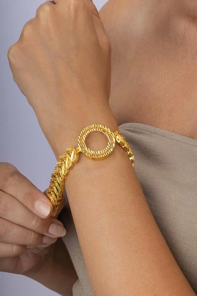 Gümüş Pazarım Yarım Altın Koymak İçin Kelebek Motifli Altın Kaplama Çelik Kadın Bileklik - Resim 3