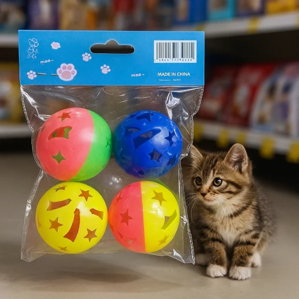 Periboia 4'lü Çıngıraklı Top Kedi Oyuncağı