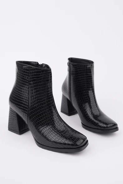 Muggo DİVİNA Küt Burun Kalın Topuklu Fermuarlı Kadın Bot - Resim 7