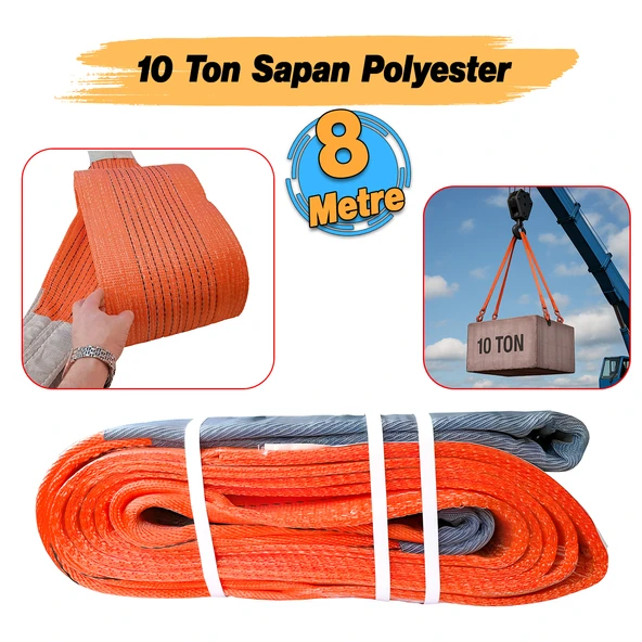 Sapan Polyester Spanzet 10 Ton 8 Metre Kırmızı Sağlam Yük Kaldırma Taşıma İndirme Esnek Halat - Resim 2