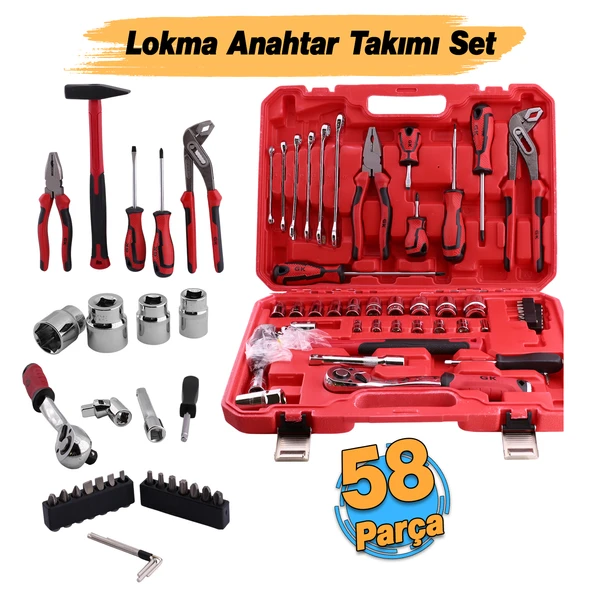 Lokma Anahtar Takımı 58 Parça Pense Tornavida Seti 1/2 3/8 1/4 Yıldız Tork Düz Set Bits Uç Allen Set - Resim 3