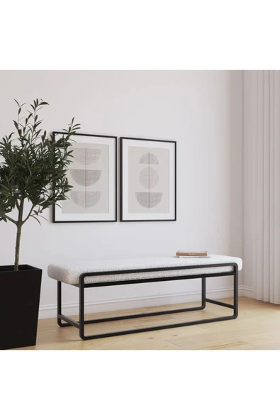 NEVA SERİSİ YATAK UCU OTURMA BANKI MAKYAJ OTURAĞI METAL AYAKLI KREM PUF BENCH MONTAJSIZ OTURAK - 1