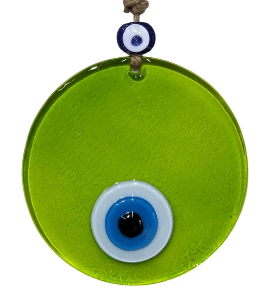 Yağ Yeşili Renginde Nazar Boncuklu Şeffaf Cam Duvar Süsü - Resim 3