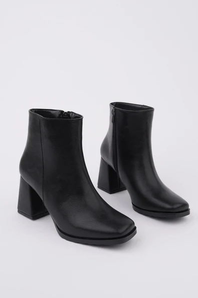 Muggo DİVİNA Küt Burun Kalın Topuklu Fermuarlı Kadın Bot - Resim 2